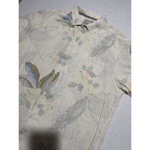 Tommy Bahama 100% Silk, Beige, SS Button Up Dress Shirt, Large #740
